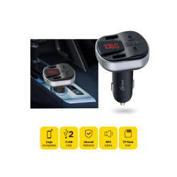 Space24 SP121 Bluetooth Dahili Mikrofon USB AUX TF Kart Çakmaklık Girişli FM Transmitter Siyah - 3