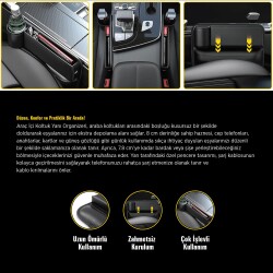 Space24 SP133 Araç İçi Koltuk Yanı Organizeri Bardaklık ve Telefon Şarj Girişli Siyah - 2