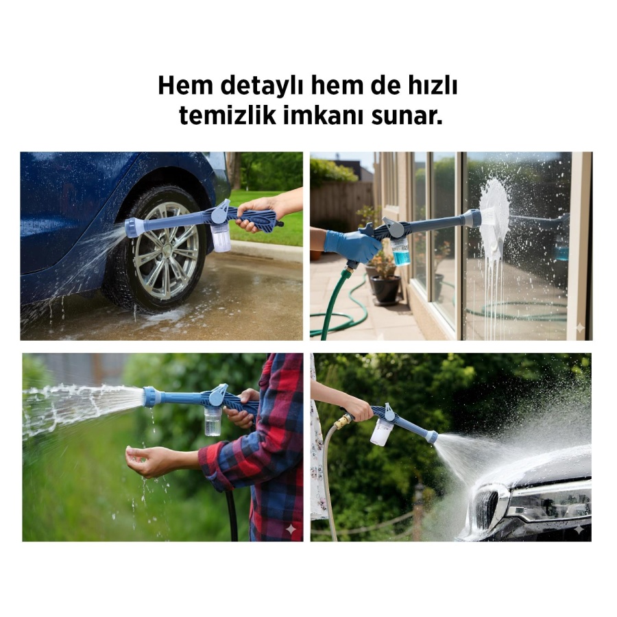 Space24 SPK20 Deterjan Hazneli 8 Farklı Su Çıkışlı Basınçlı Su Tabancası Mavi - 3