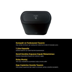 Space24 SPK27 Araç İçi Çöp Kovası 1 Litre Siyah - 2